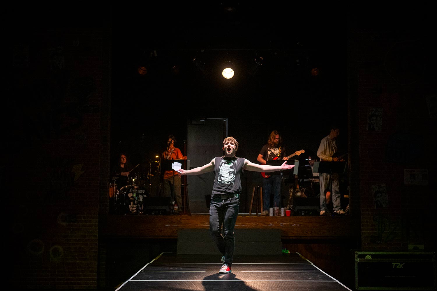 Students rehearsing for the production, American Idiot, Clark University