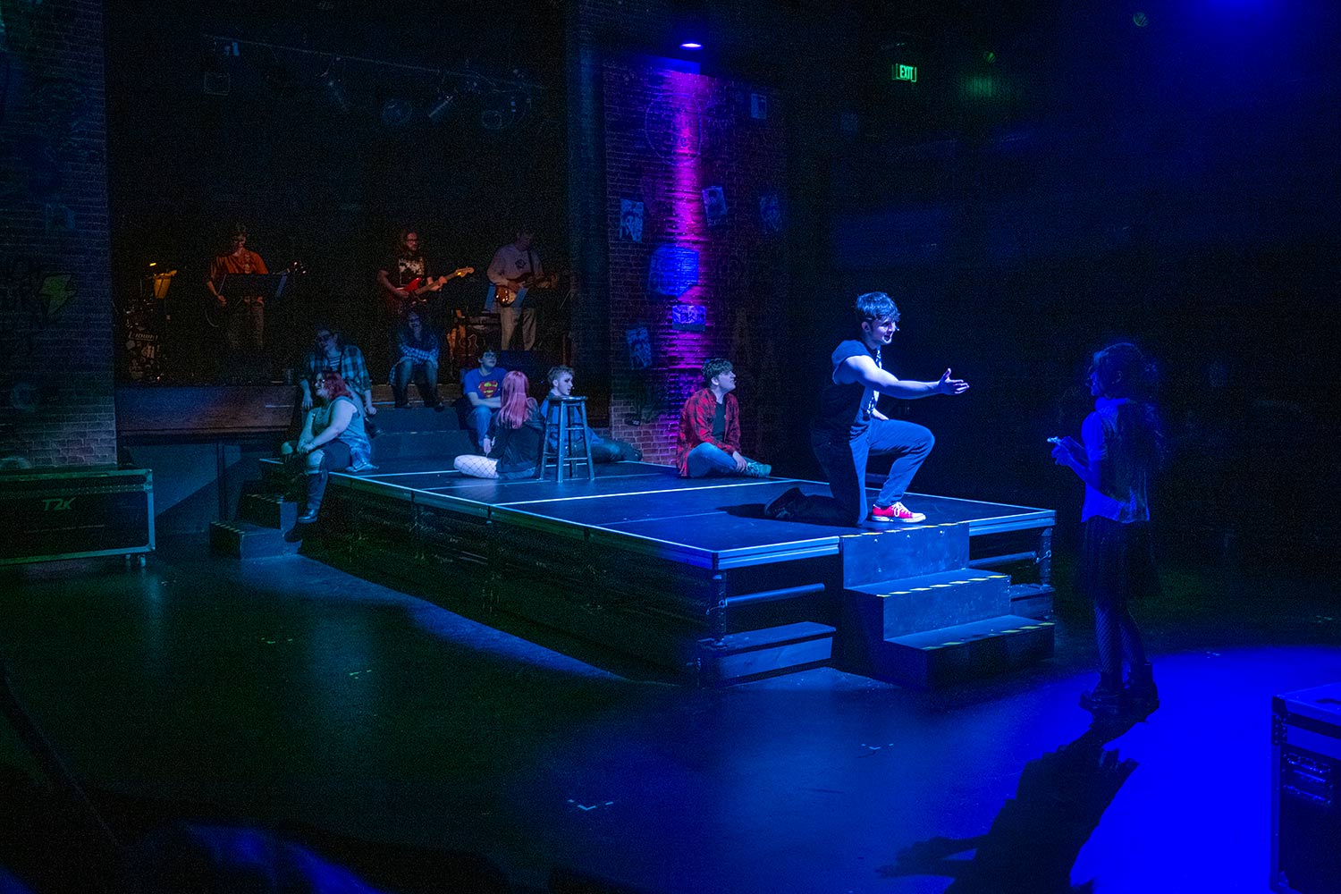 Students rehearsing for the production, American Idiot, Clark University