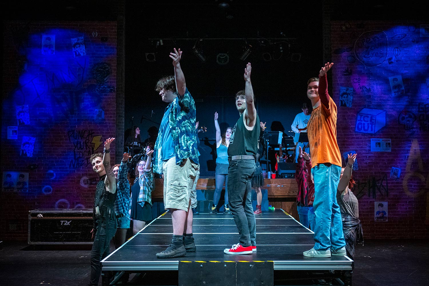 Students rehearsing for the production, American Idiot, Clark University