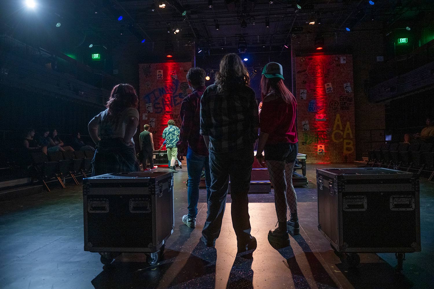 Students rehearsing for the production, American Idiot, Clark University