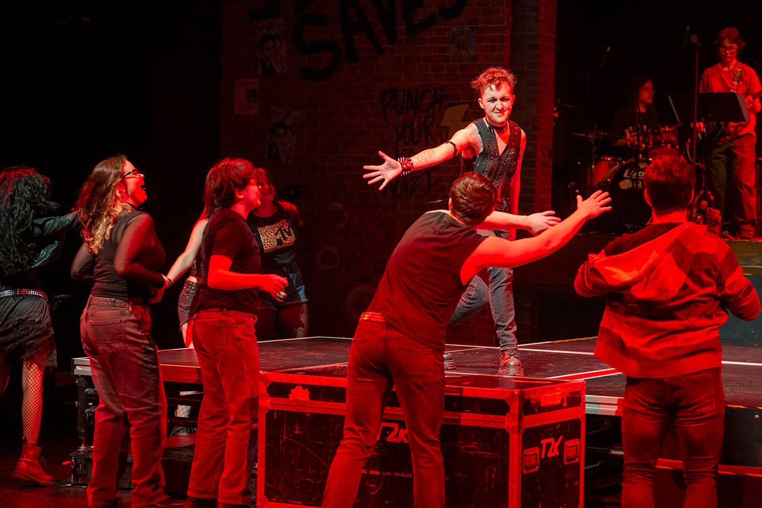 Students rehearsing for the production, American Idiot, Clark University