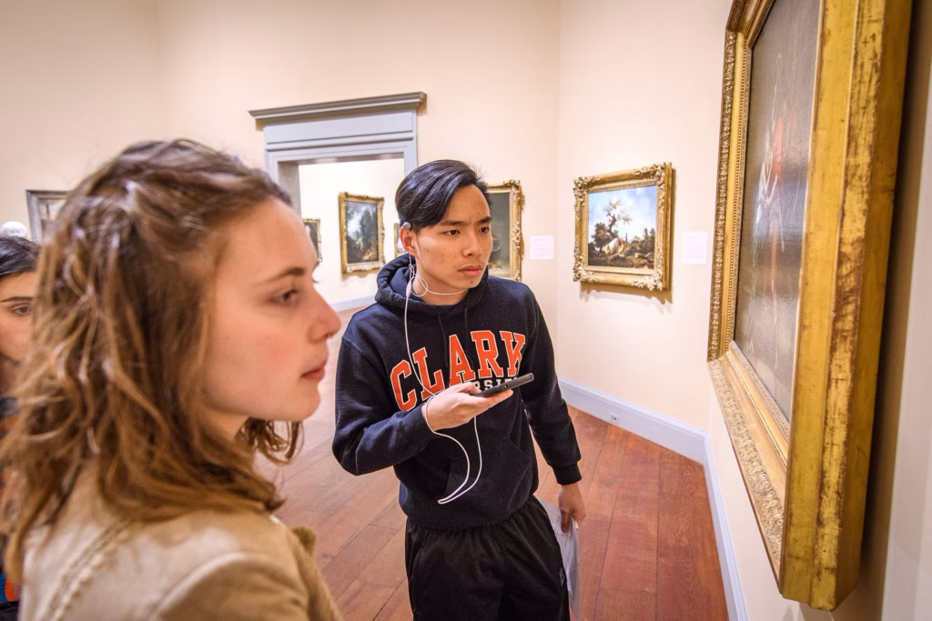 Art history students touring the galleries t the Worcester Art Museum