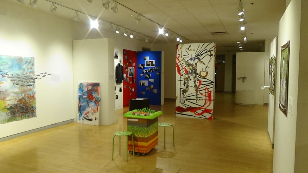 Gallery view, Senior thesis show 2024, Shiltkamp Gallery, Clark University