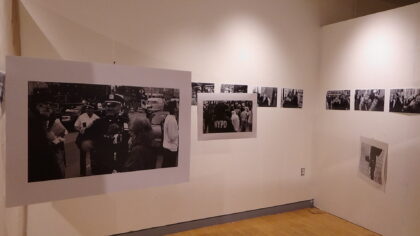 Gallery view of the joint exhibition, Kaylie Allen: Blur of Summer / Dante Diez: Protester, Shiltkamp Gallery, Clark University