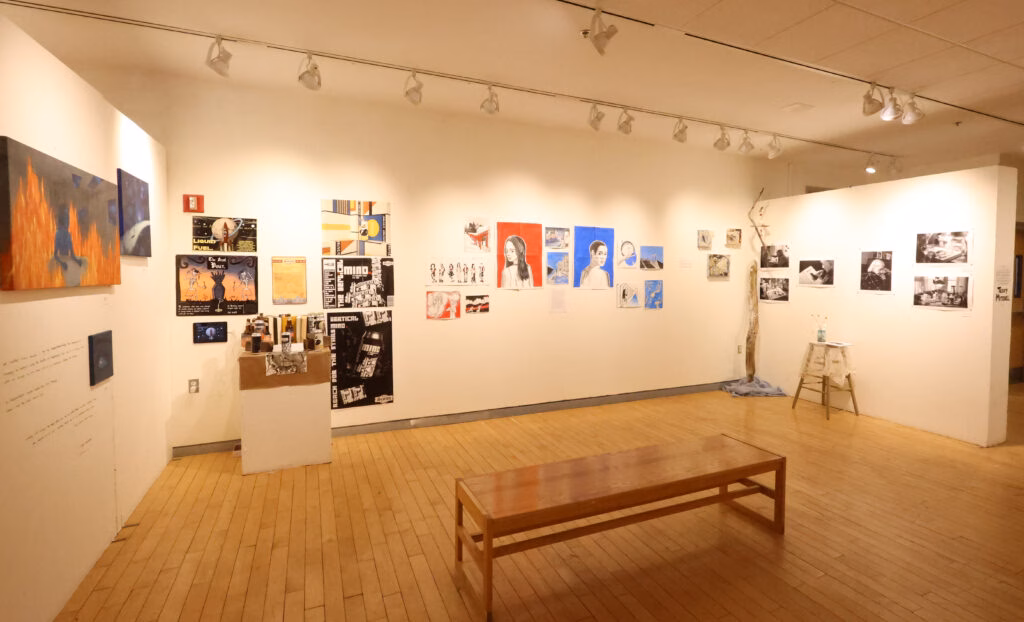 Gallery view during the senior thesis show, The Sun Won’t Set, spring 2026
