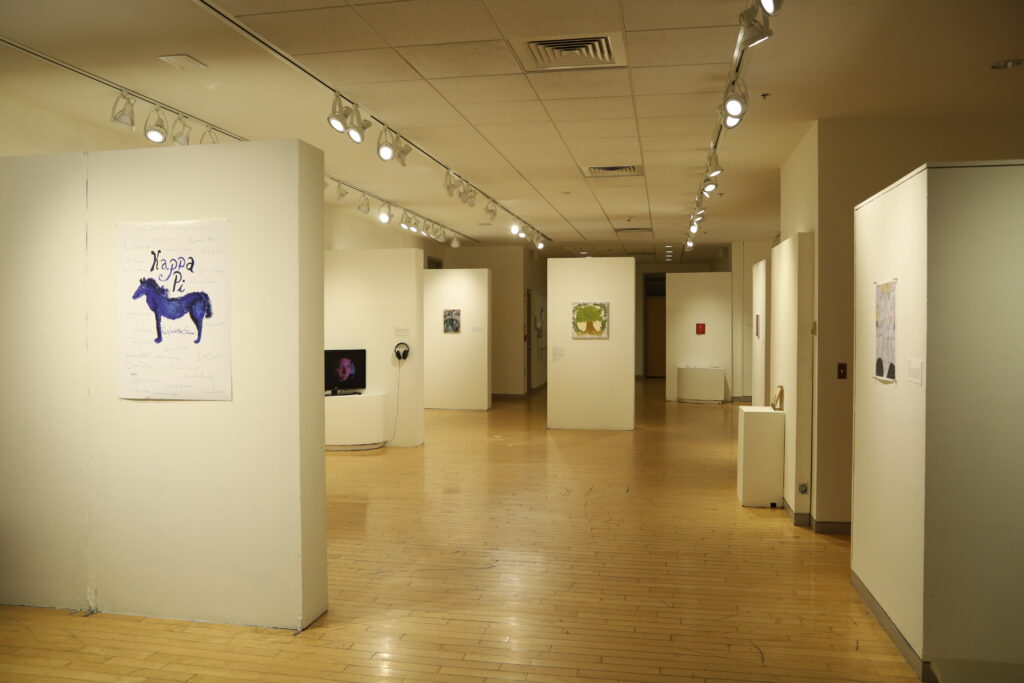 Gallery view, Kappa Pi art show 2024-2025, Shiltkamp Gallery, Clark University