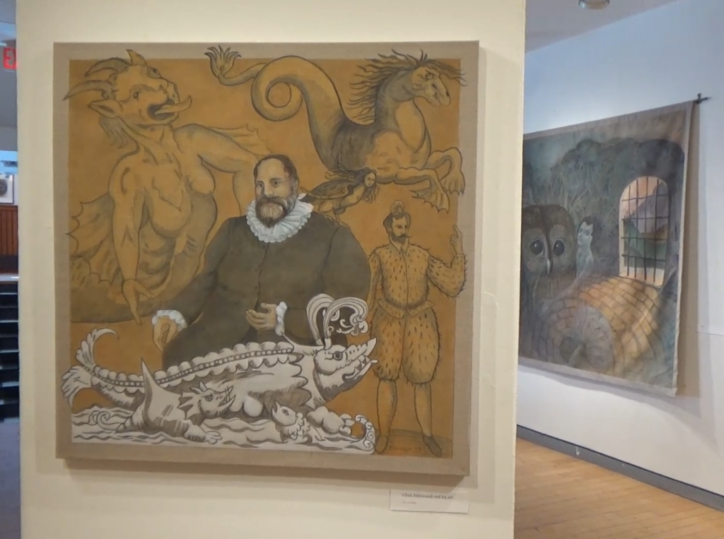 Gallery view from the Janet Hulings Bleicken exhibit, Bomarzo: Keeping Doubt Alive, Shiltkamp Gallery, Clark University