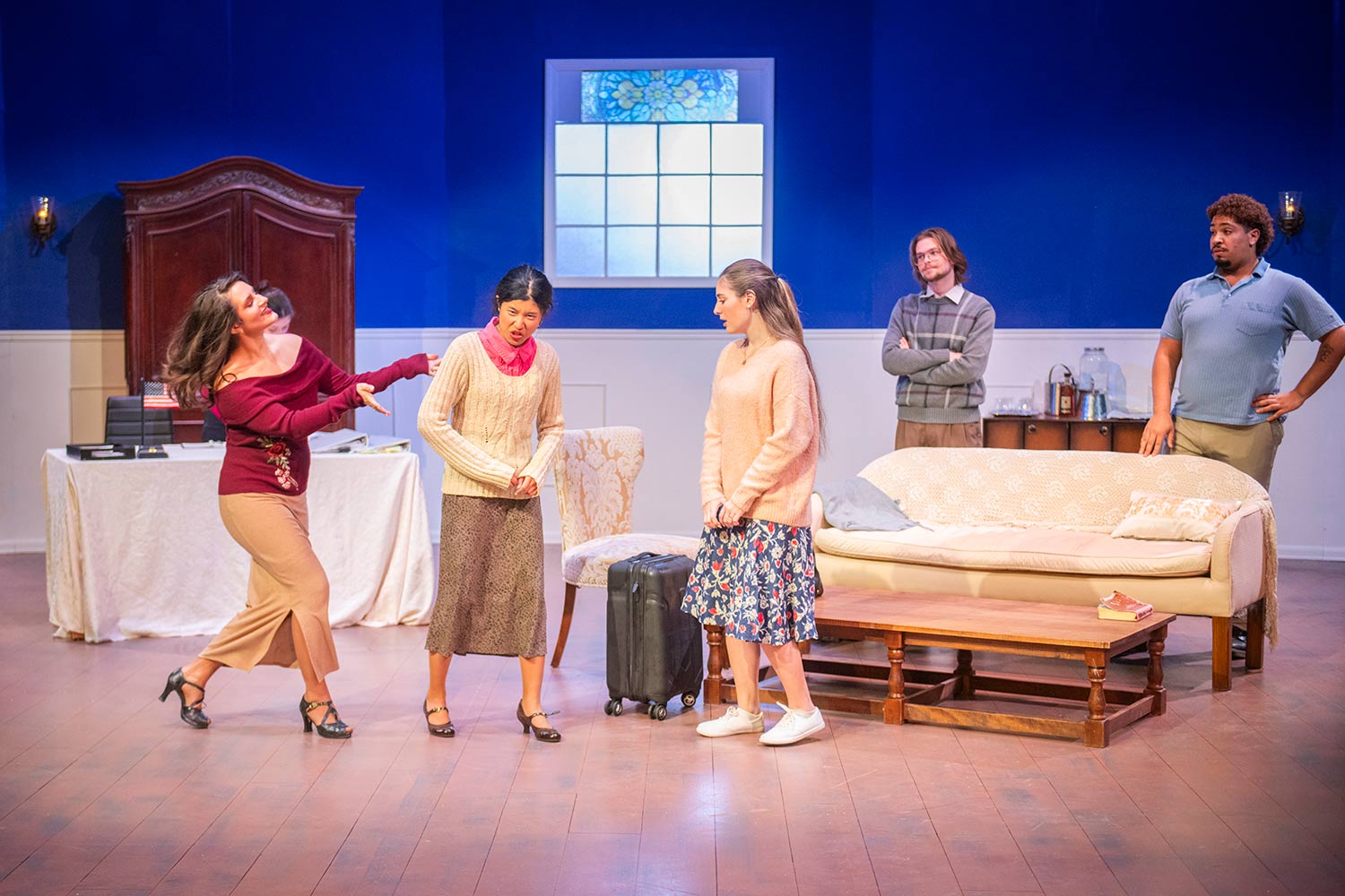 Students rehearsing for the production of Molière’s Tartuffe, Clark University