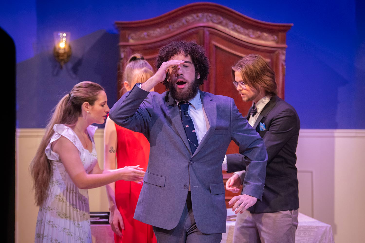 Students rehearsing for the production of Molière’s Tartuffe, Clark University