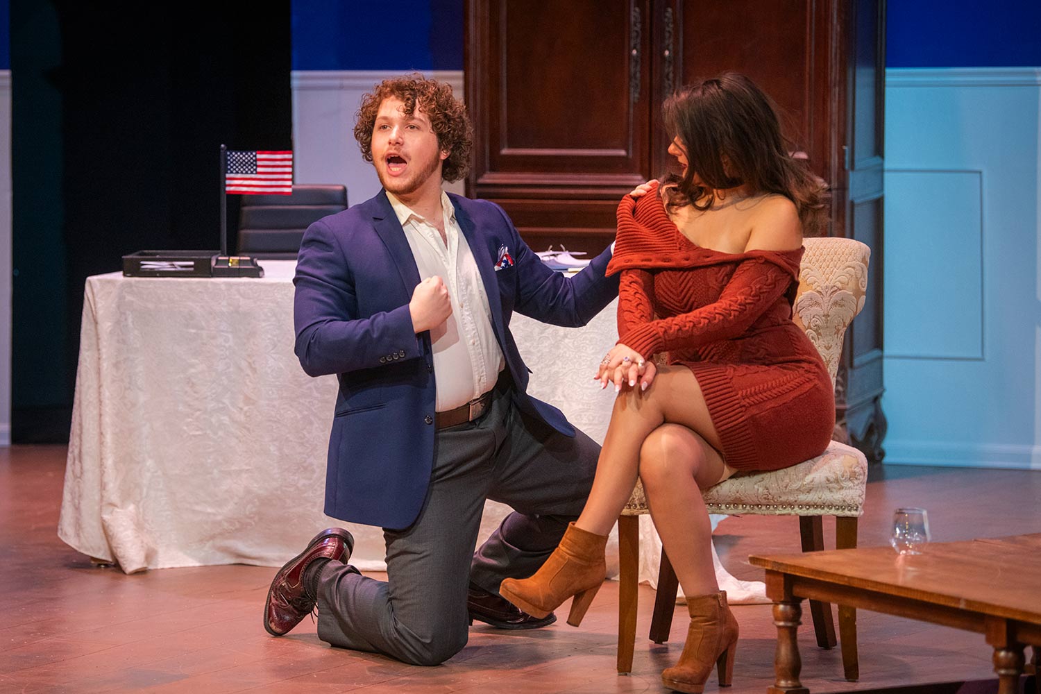 Students rehearsing for the production of Molière’s Tartuffe, Clark University