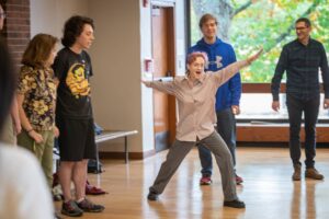 Rehearsal for an interactive theater performance, Clark University