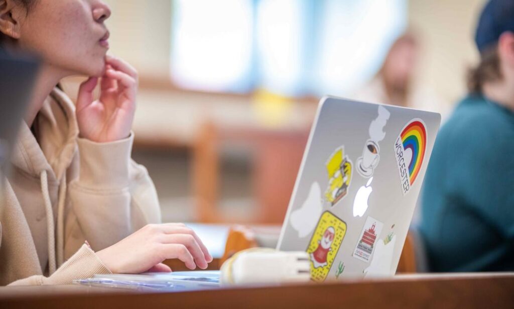 A laptop decorated with stickers