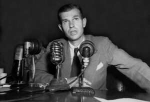 Alger Hiss testifies before the House Unamerican Activities Committee in 1950