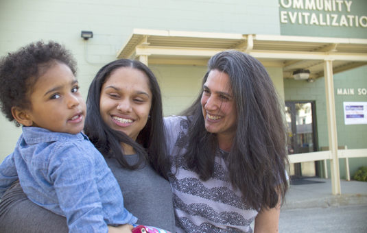 Female students hugging