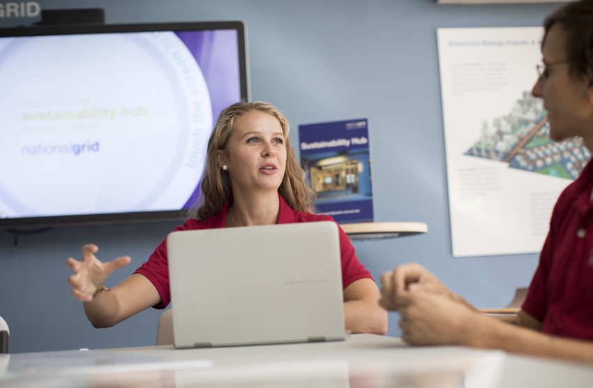 Female student looking at pc