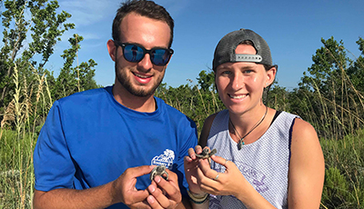 Students holding turtles