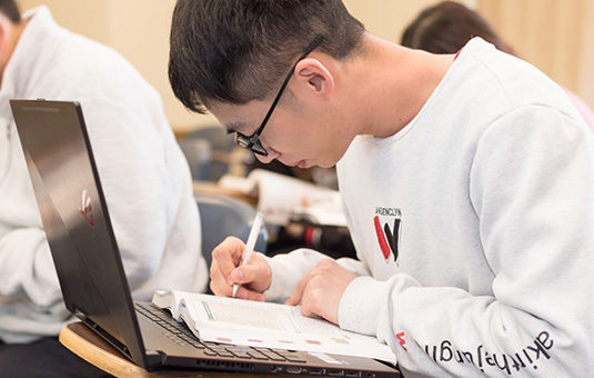 student studying at desk