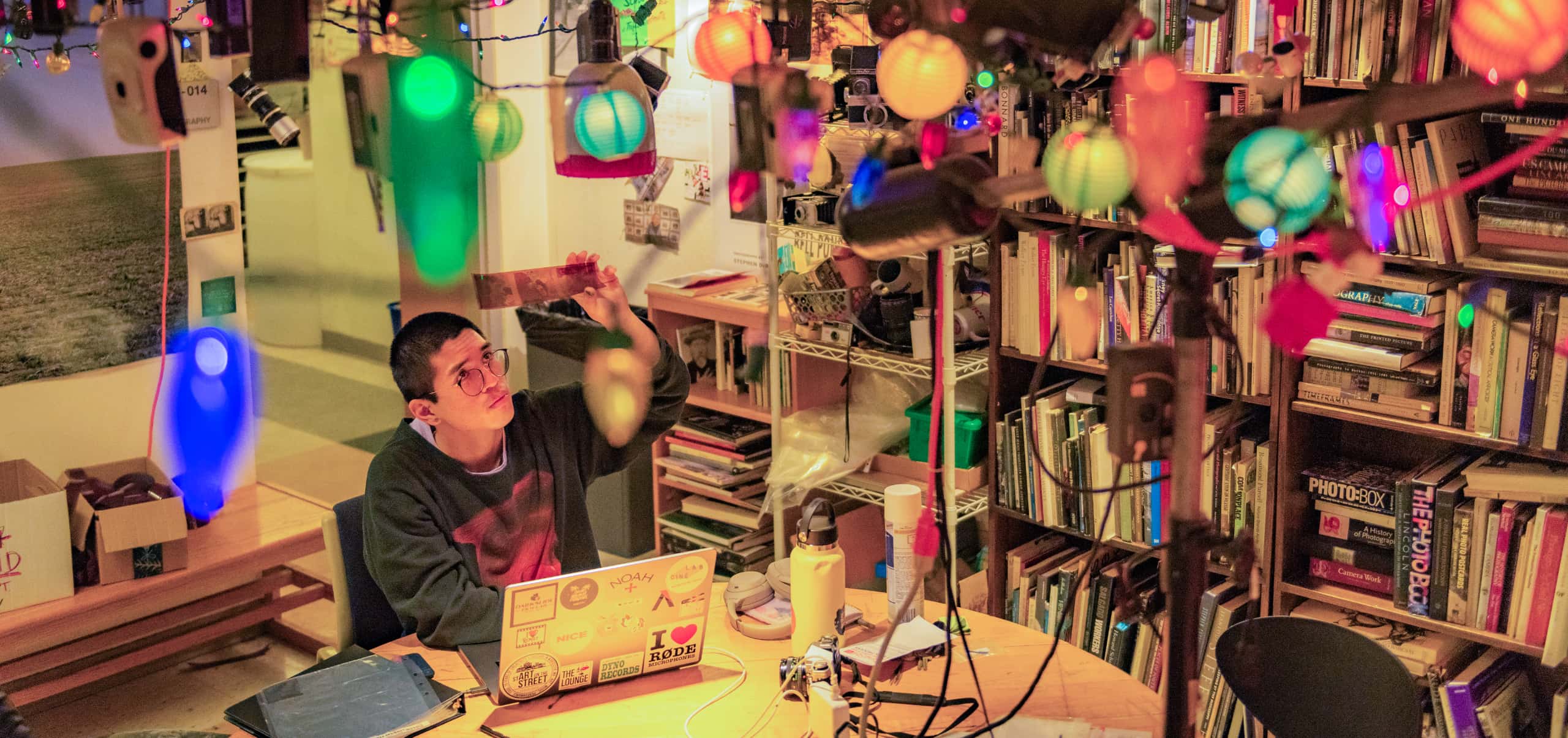 a student works in the photo lab
