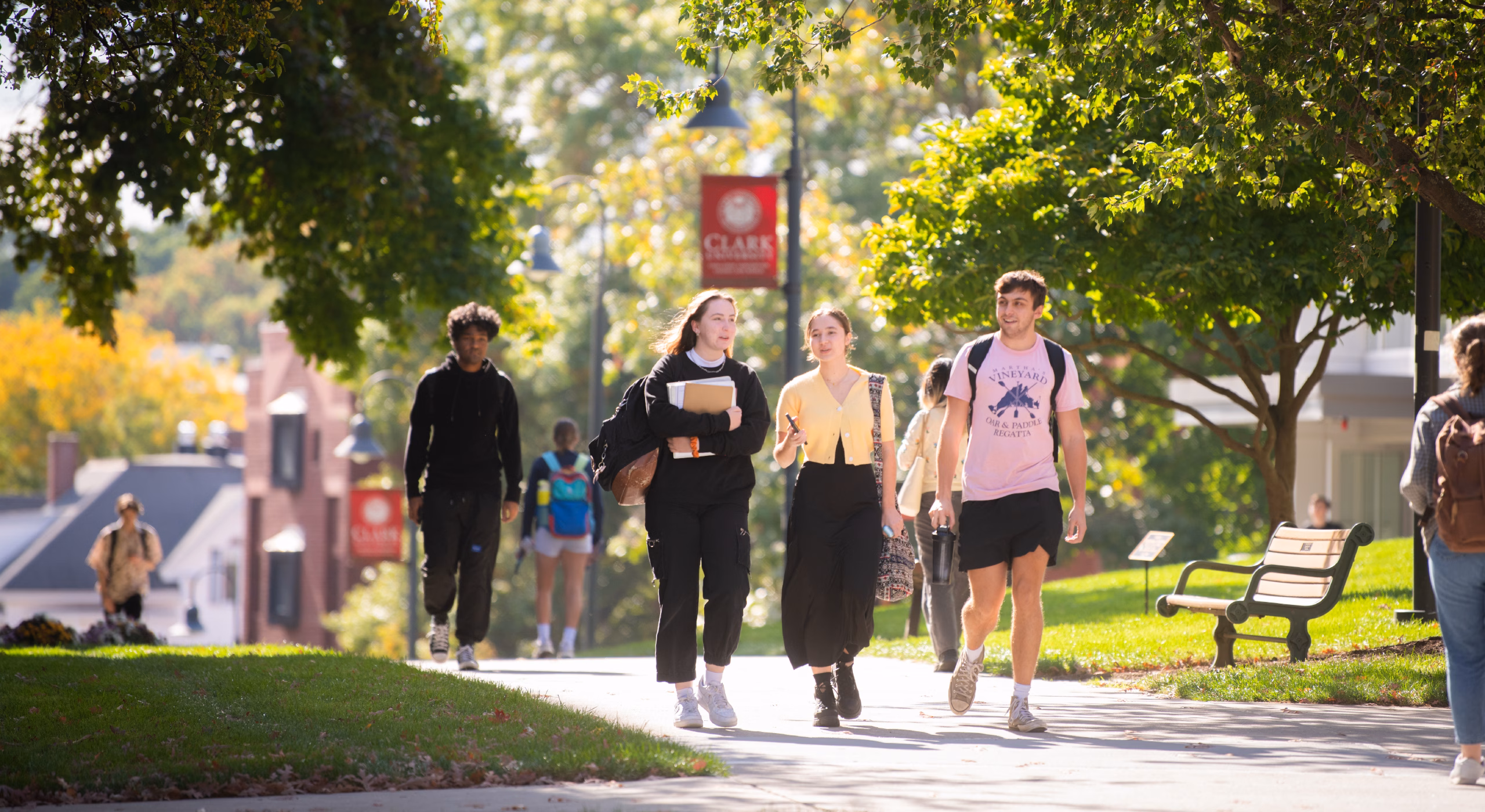 Group of students walking on campus