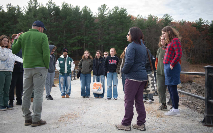 Students visit a dam to study water in the City of Worcester