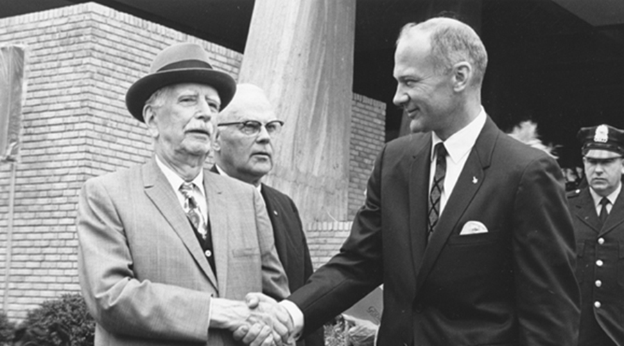 Photo of Edwin Aldrin Sr. (center) and Buzz Aldrin (right)