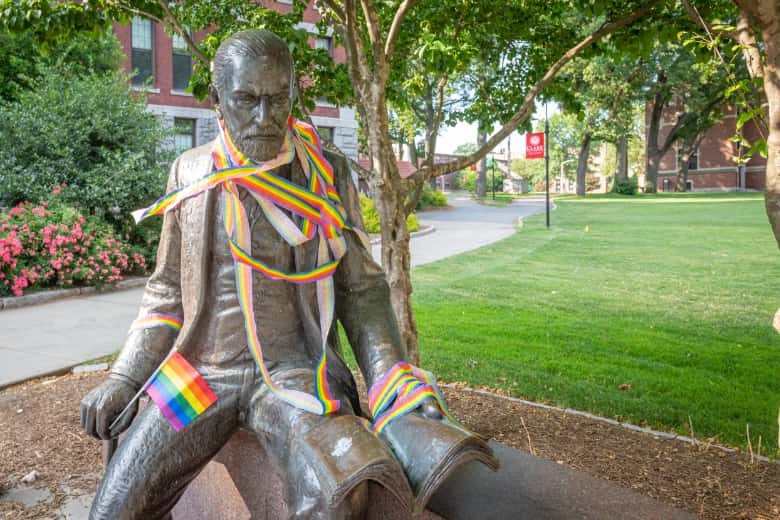 Freud statue decorated for Pride Month