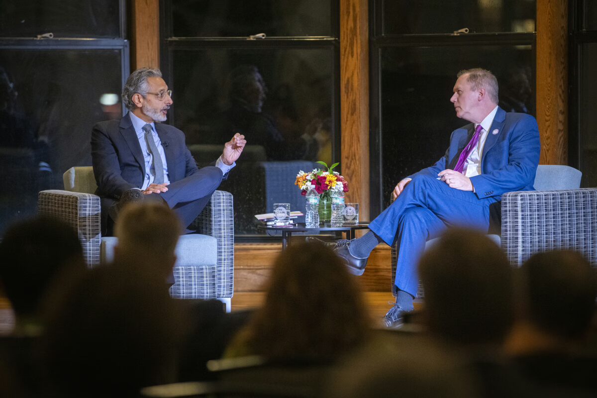 Banout, the inaugural executive director for the University of Chicago Forum for Free Inquiry and Expression with President David Fithian at the Presidential Lecture Series.