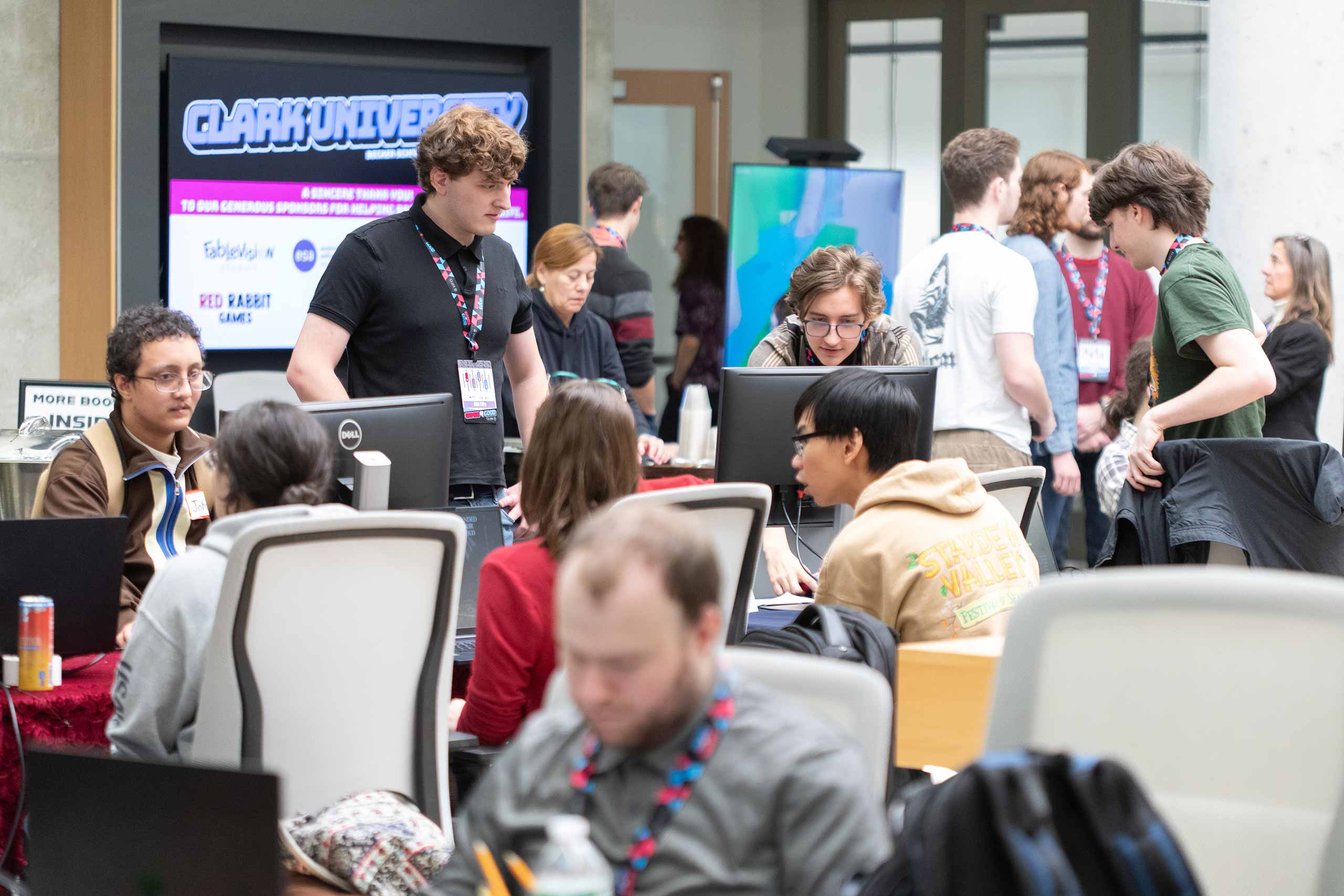 Students at a gaming conference at the Becker School for Design and Technology