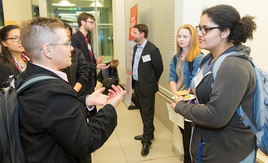 professor talking with student