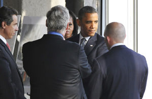 Rechler (far right) with President Obama and the First Lady at Tower One.