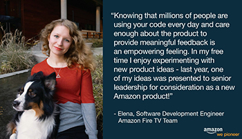 Elena Zhizhimontova '14 is featured in an Amazon recruitment ad.