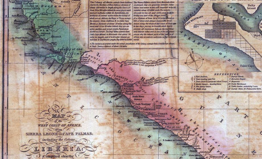 19th-century map of the colony of Liberia