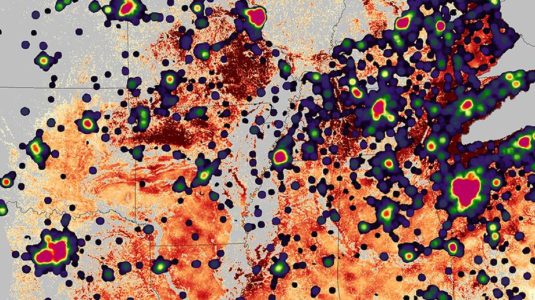 GIS image of gypsy moth movement mapped across United States