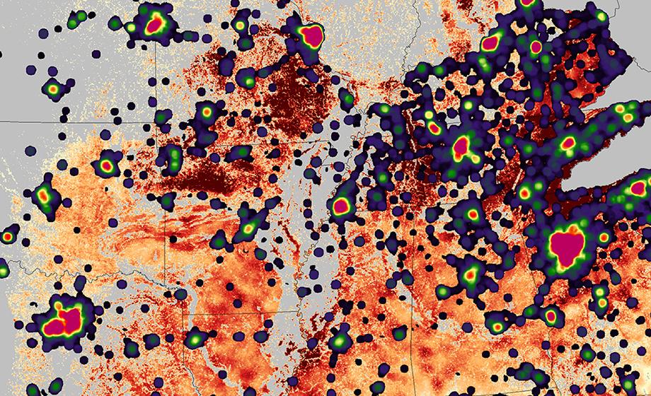 GIS image of gypsy moth movement mapped across United States