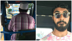 Themal Ellawala travels in a Sri Lankan tuk tuk.