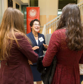 Judge Margaret Guzman speaks with students