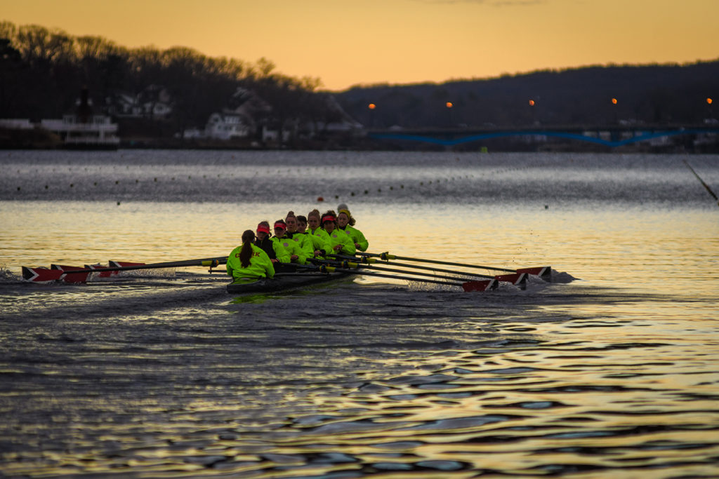 Clark crew team practices on Lake Quinsigamond