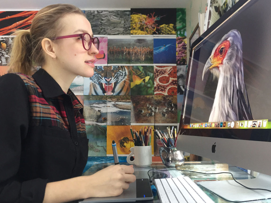 Juliana Spahr works on a scientific illustration