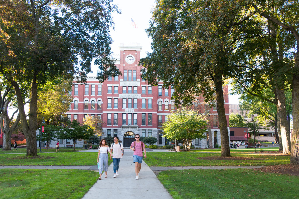 Students walking from Jonas Clark Hall