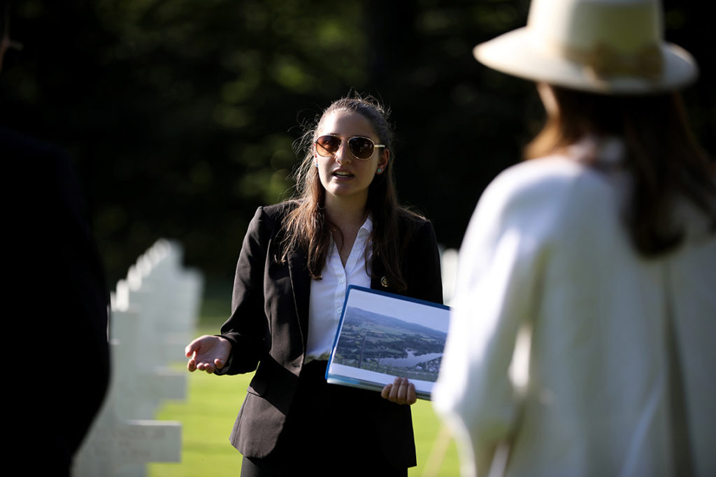 Juliet Michaelsen presents information at the American Cemetery in Luxembourg