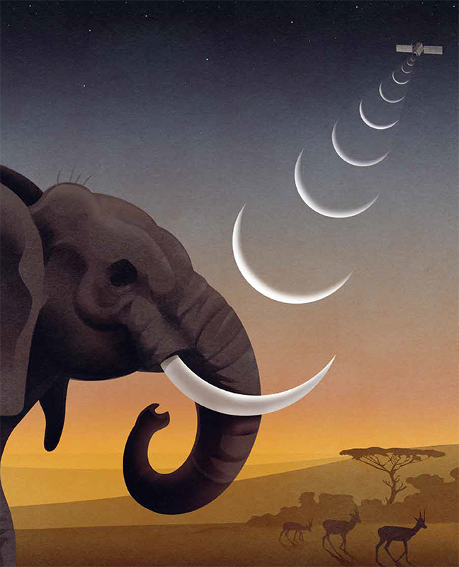 Clark magazine graphic of elephant and satellite 