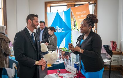 Student and employer at ClarkCONNECT Career Fair