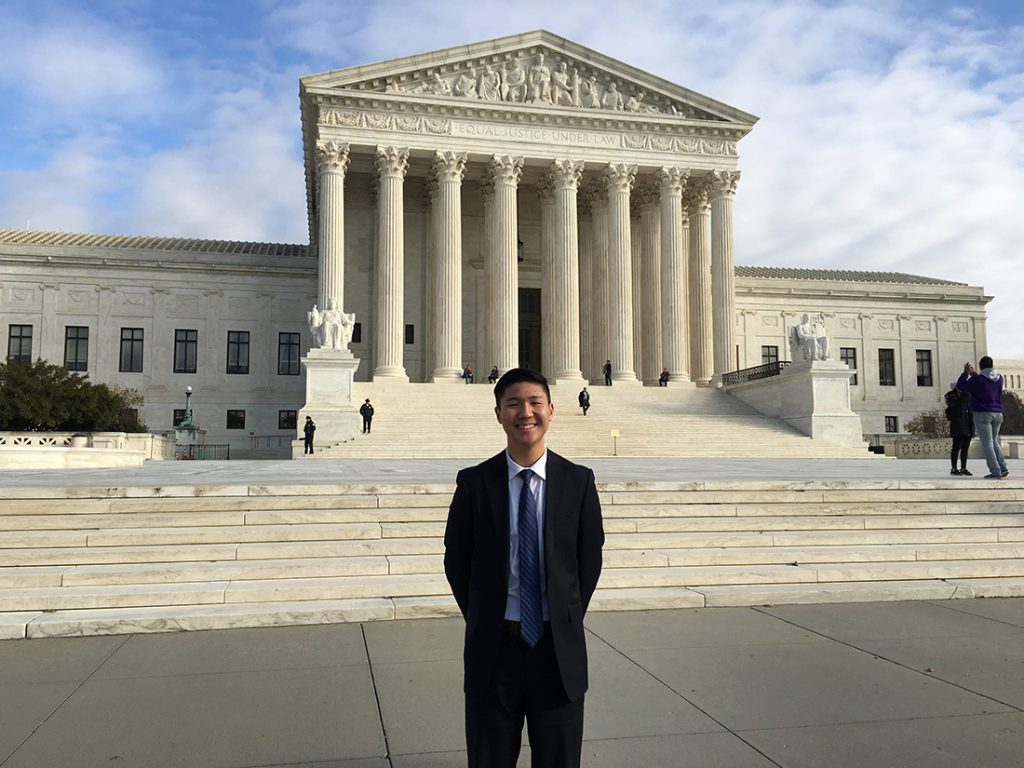 Joseph Jung '20 outside the Supreme Court of the United States