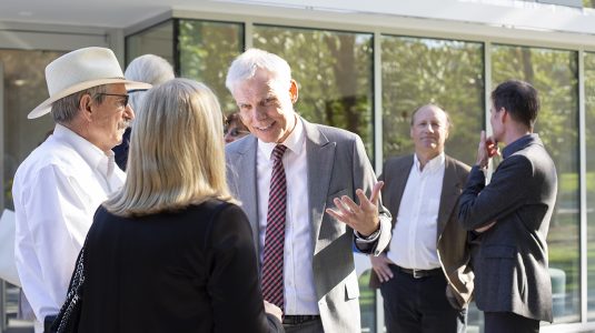 David Angel attends the ribbon-cutting for the Colin Flug Graduate Study Wing.