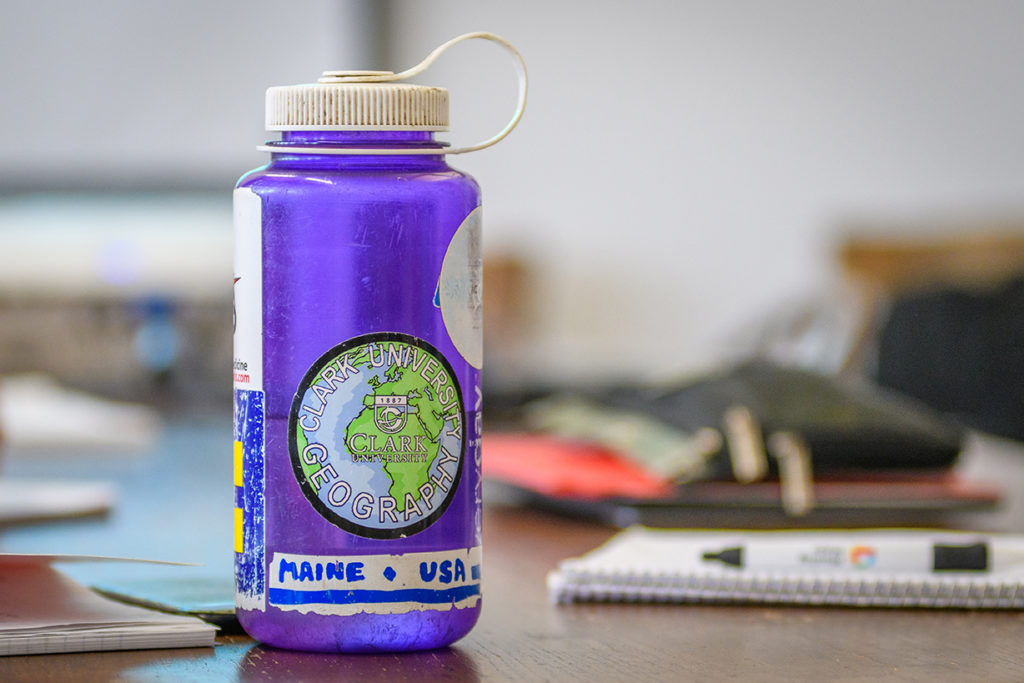 Student water bottle on desk