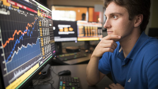 Clark master of finance student at Bloomberg terminal