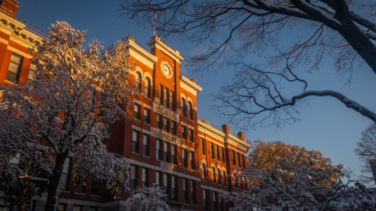 Jonas Clark Hall in the snow