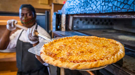 Pizza station in the Higgins C