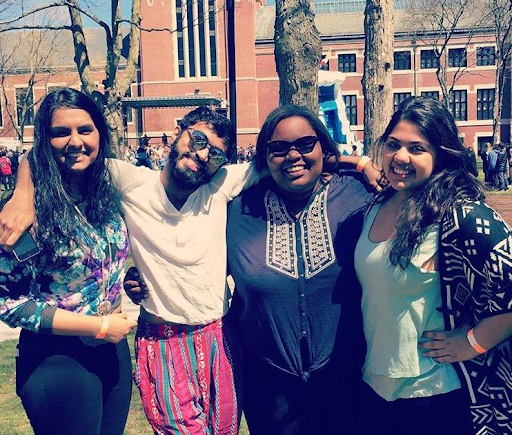 Maya Fox with friends on Spree Day at Clark University