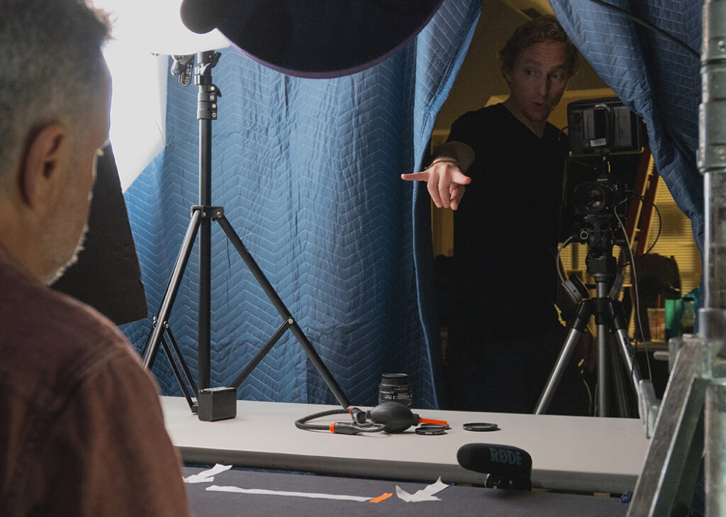 Stephen DiRado and Director of Photography Jason Rossi filming "With Dad" in 2018 